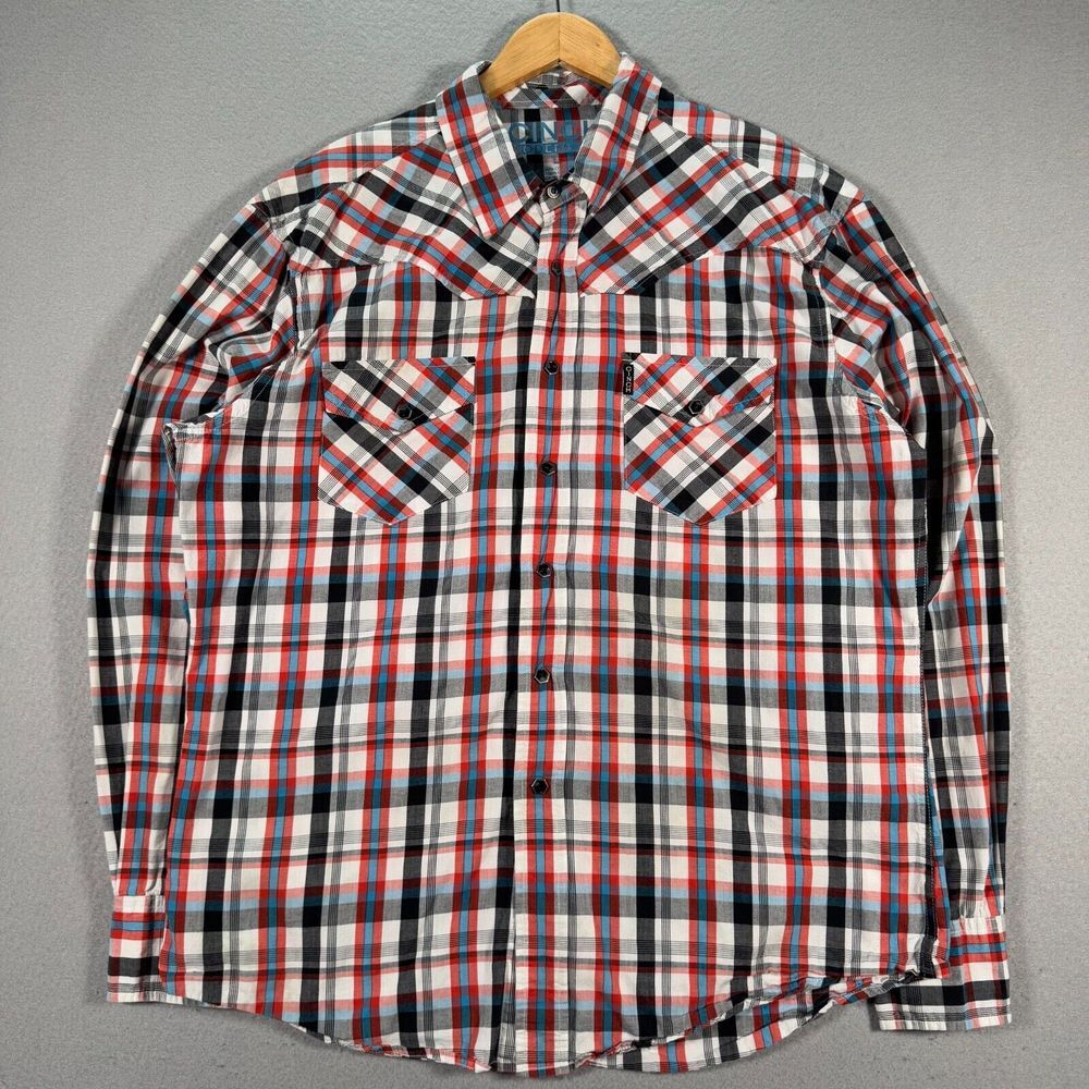 Cinch Pearl Snap‎ Shirt Mens Large Multicolor Plaid Western Rancher Cowboy Rodeo